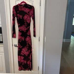 Floral Black and Pink Long Sleeve Dress
